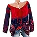 Produktbild GJKK Bluse Damen Herbst Übergröße Shirt Reizvoller V-Ausschnitt Spitze Gedruckt Bandage Langarm Tops Oberteil Sweatshirt Langarmshirt Hemd Tunika (S-5XL)