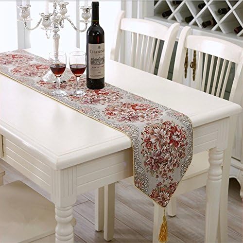 Haosen 28x180cm Table Runner - Classic Elegant Floral Dinning Tablecloth Runner Decoration for Wedding Party (Red)