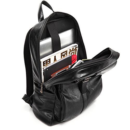 BAOSHA BP-13 PU Leder Laptop Rucksack Notebook Backpack Schulrucksack für bis zu 15.6 zoll Laptop Notebook Computer Arbeit Campus Studenten Outdoor Reisen Wandern Schultertasche Casual Daypack Schwarz - 6
