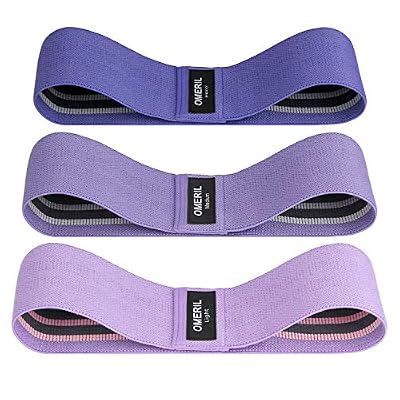 OMERIL Bande Élastique Fitness en Tissu, [Lot de 3] Bande de Résistance 3 Niveaux de Force, Équipement d'Exercices pour Rééducation Physique Musculation Pilates Yoga, avec Sac de Rangement