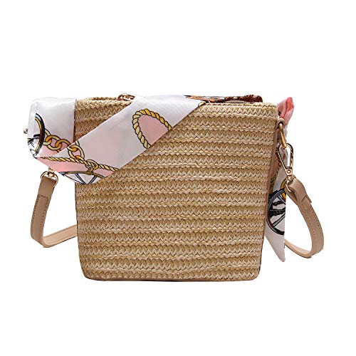 Vianber Borsa a tracolla della spiaggia della borsa della borsa della sciarpa della borsa delle signore tessute paglia per le vacanze di festa delle donne