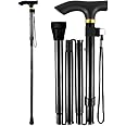 ANUSHA Walking Stick for Women Men, Lightweight Collapsible Folding Cane with Wrist Strap and T Handle Mobility Aids for Elderly Disabled, Adjustable from 82 to 92 Cm-Black