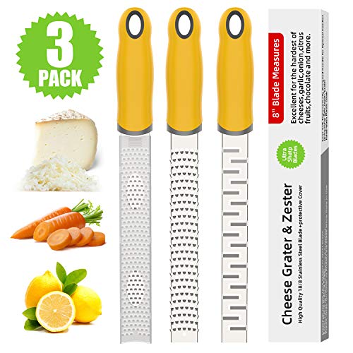 H HOMEWINS Grattugia per Agrumi Zesteur Parmigiano Limone Zenzero Aglio Cioccolato Verdura - Lama Affilata in Acciaio Inossidabile | Copertura Protezione | Lavabile in Lavastoviglie (Set da 3 Pezzi)