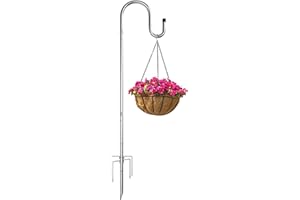 LAIDER HEROS Garden Schäferhaken, 200cm Heavy Duty Garten Haken Mit 5 Prong und 16mm Stangendurchmesser, Vogelfutterspender Stange für Pflanzenkörben, Laternen, Hochzeitsdekoration/Silber