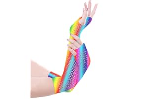 PrettyLoveHose Panja Short Net Gants Résilles Mitaines Longue Extensible (Blanc, Noir, Rouge, Vert, Violet, Jaune, Bleu, Orange, Rose, Arc-en-Ciel, Blanc Strass, Noir Strass)