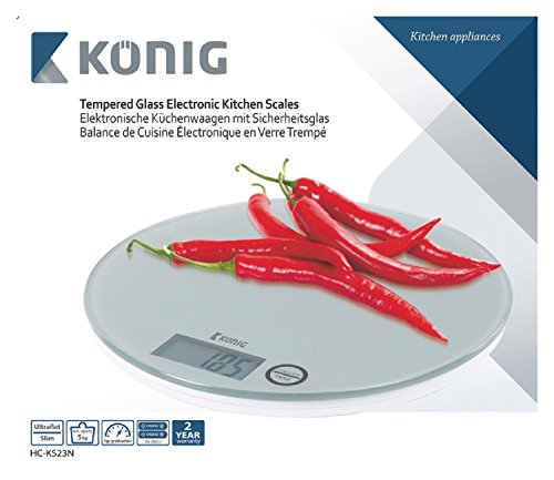 König HC-KS23N Küchenwaage, Glas / Kunststoff, weiß, 3,3 x 25 x 22 cm - 6
