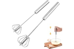 ANCUIOYZ 2 Schneebesen, Multifunktionaler Halbautomatischer Handgehaltener Schneebesen Aus Edelstahl, Milchklopfer, Rotierender Küchengeräteschläger (12 Zoll + 10 Zoll)