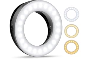 Criacr Selfie Licht, Selfie Ring Licht, Ringlicht für Handy, 40 LED Ringleuchte mit 3 Farben Einstellbare, Wiederaufladbare LED Ringlicht für Make-up, Selfie, YouTube-Video und Instagram (Schwarz)