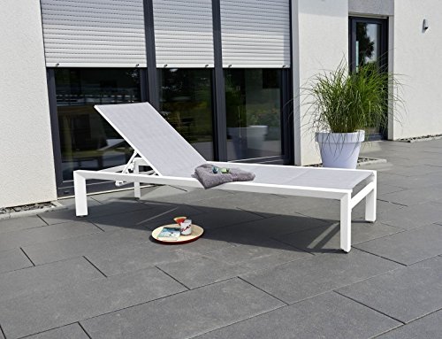 greemotion Liege Stockholm in Weiß/Grau, Alu-Sonnenliege Stockholm, Gartenliege Rückenlehne 5-fach verstellbar, - 