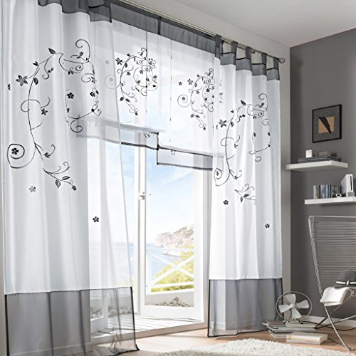 Bestickte Blume Gardine 1er-Pack Vorhang H*B 145*140cm Grau - 2