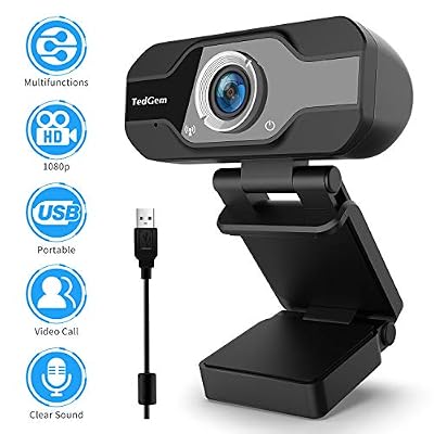 TedGem Webcam 1080p PC Webcam avec Microphone Webcam Webcam Webcam USB Streaming Webcam pour appels vidéo et Enregistrement, Petit/Flexible/réglable, Compatible Windows, Android, Linux