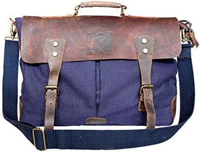 Devil Hunter 16" Rustic Vintage Leather - Canvas Laptop Briefcase/Messenger  Bag .