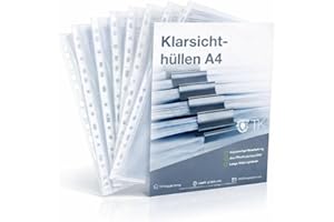 TK GRUPPE TIMO KLINGLER 100x couvertures de brochures A4 transparentes avec trous, film extra épais pour livres, classeurs et documents**