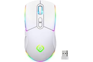 JYCSTE Wireless Gaming Mouse, Dual Mode 2.4GHz/Bluetooth 5.1 Mouse Gaming, RGB LED Backlight, Ergonomic Mouse with 6 Buttons, Rechargeable Computer Mouse for PC, Mac, Laptop (White)