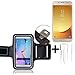 Produktbild TOP SET für Samsung Galaxy J7 (2017) Duos Neopren Jogging Armband Sportarmband Oberarmband für Samsung Galaxy J7 (2017) Duos schwarz mit Reflektor Streifen + Ohrstöpsel. Fitness Lauf Armband