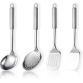 ReaNea 4 Piece Stainless Steel Kitchen Utensil Set Including Metal Spatula Set, Kitchen Skimmer, Soup Ladle Essentials New Ho