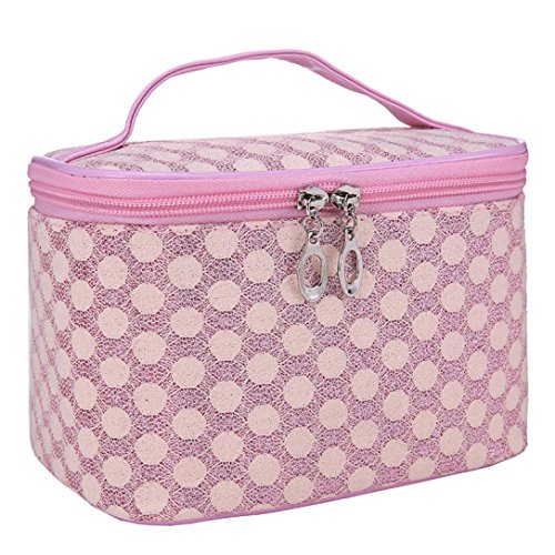 Voberry®1 Pcs Women Lady Travel Cosmetic Bag Makeup Fashion Quartet Dot Gauze Portable Cosmetic Bag (Pink)