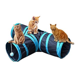 Orchidtent Túnel de Gato – 3 Vías Plegable Juguete del Gato/Divertido Juego Juguete Tubo/Túnel de Juguete con Pelota para Mascota Gatos Conejos Cachorro uso Interior y Exterior