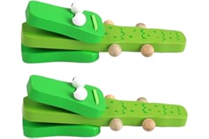 TOYANDONA 2Pcs Wooden Castanets - Musical Percussion Instrument for Kids & Toddlers | Fun Educational Rhythm Toys with Long Handles (Green)