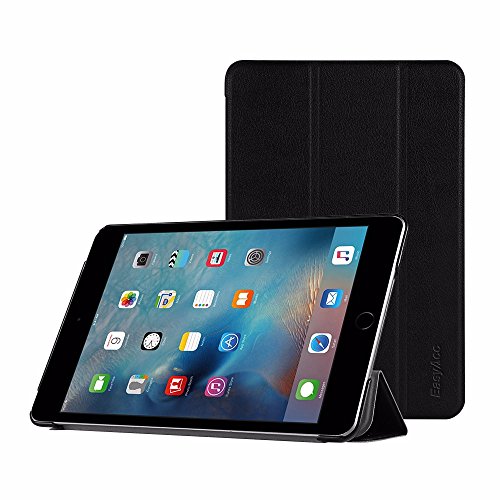 EasyAcc Ultra Slim Apple ipad mini 4 Hülle Ledertasche Flip Case Smart Cover mit Standfunktion / Auto Sleep Wake up und Standfunktion für iPad mini 4 2015 - Schwarz, Kunstleder