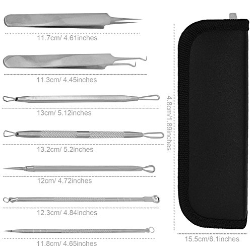 Mitesserentferner, Becoyou 7 Stücke Komedonenquetscher Set aus Edelstahl Nagelhautschieber Werkzeug Professionell Gesundheit Behandlung für Pickel Whiteheads Akne Extraktoren - 8