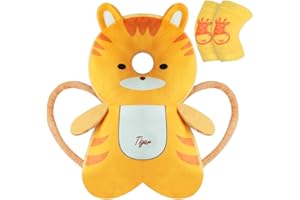 Vicloon Protector de Cabeza para Bebe, Cojín Protector Seguridad Bebe con Rodilleras, Ajustable Almohada Protección Bebe, Protección para Cabeza y Espalda del Niños para Gatear y Caminar-Tigre naranja