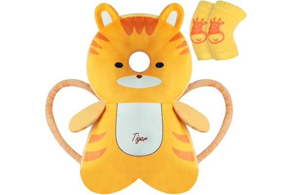 Vicloon Coussin de Protection de la Tête pour Bébé, Coussin de sac à dos Réglable pour Tout-petit avec Genouillères, Harnais de Sécurité pour Bébé de 4 à 24 mois Marche Rampante-Tigre orange