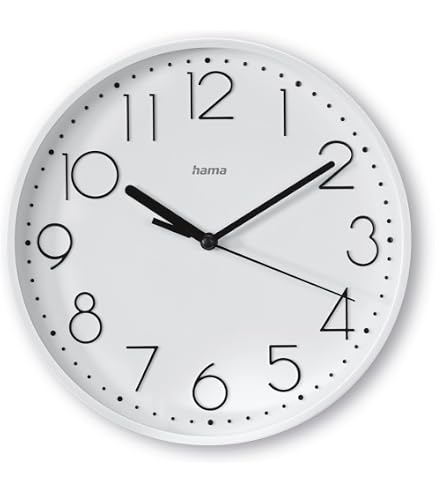Hama Horloge Murale Elba Ø25cm - Silencieuse Sans Tic-Tac, Quartz, Cadran Blanc Chiffres Arabes, Pile Incluse - Noir