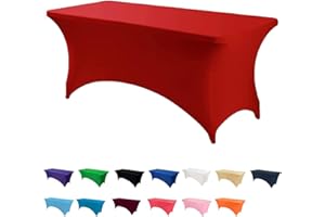 RAYNEAY 4FT Stretch Tablecloth for Craft, Red Spandex Stretch Table Cloth, Washable and Wrinkle Resistant Market Stall Table Cover for Banquet Folding Table Event Wedding