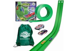 RACE MASTERS FlexiTrack – 5m Flexible Two-Lane Die-Cast Car Track Toy | Includes 2 Race Cars & Storage Bag | Mounts on Windows, Doors & Walls | STEM Toy for 3+ Year Old Kids | Tool-Free Setup | Made in the UK