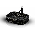 B Backline Ceramic Table Top Wash Basin/Countertop Basin Bathroom Sink/Art Basin For Bathroom & Livingroom 56 X 42 X 18 Cm (Black Glossy)