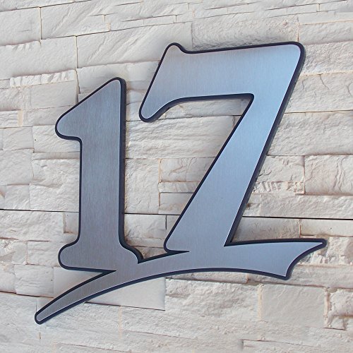 Preisvergleich Produktbild Edelstahl Hausnummer gebürstet rostfrei ( 2-stellig / 21cm Ziffernhöhe )- mit Plexiglas Hintergrund in Anthrazit-grau, Schwarz oder Weiss, 7mm stark - Original ALEZZIO Design - Rostfrei, UV-beständig, Anthrazitgrau ähnlich RAL 7016 mit Edelstahlhausnummer kombiniert - leichte Montage, alle Ziffern und Buchstaben möglich von 1-999, a b c d e f