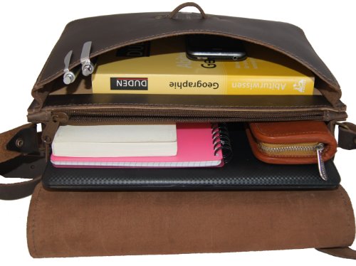 FREIHERR VON MALTZAHN Schultertasche, Netbooktasche ZUSE 1 für I-Pad, braunes BIO Leder, Made in Germany - 4