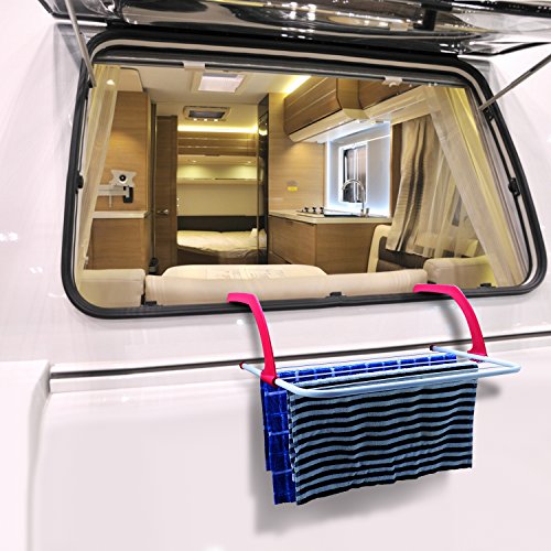 Balkongeländer / Heizkörper praktischer Wäschetrockner / Wäscheständer – ca. 3 Meter Leine (Ink. Plastikschutzkappen) - 6