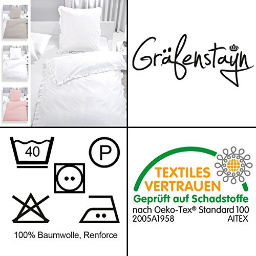 2-tlg. Bettwäsche Set Rüschen mit Reißverschluss aus 100% Baumwolle, Deckenbezug 135x200cm, Kissenbezug 80x80cm, Vintage-Stil (Weiß) - 5