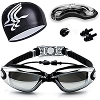 Occhiali da Nuoto, Occhialini Nuoto a specchio anti appannamento, anti UV, GRATIS Cuffia da Nuoto & Clip per Naso & Tappi per Orecchie, per Donne, Uomini, Adulti, Adolescenti e Bambino