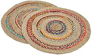 Amazon Brand - Solimo Round Jute Braided Carpet for Living and Bedroom (Multicolour, 60 cm) - Set of 2