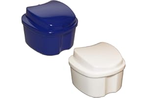 all-around24 pudełko na zęby – bezpieczne przechowywanie w puszce protezy – przechowywanie wędzidła w kolorze niebieskim i białym – wytrzymała puszka z sitkiem (biała)