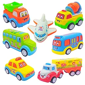 JVM Unbreakable Pull Back Car Toys Automobile Car Set for Kids - Set of 7