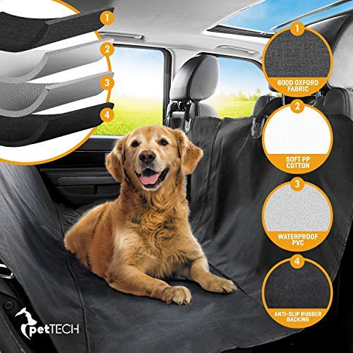 PetTech Luxury Dog Car Seat Cover For Rear Seats, Simple Installation & Easy To Clean, 100% Waterproof, Anti-Slip Design