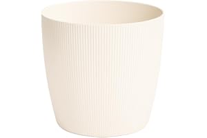 Home Garden Ornaments Decorative Plant Pots Indoor – Striped Indoor Plant Pot for Home and Garden (Diameter 21cm, Cream)