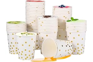 WZHHDM förpackning med 60 svart-guld partypapperskoppar 9 oz / 250 ml | Komposterbara ekologiska pappersmuggar med gyllene prickar för varma och kalla drycker