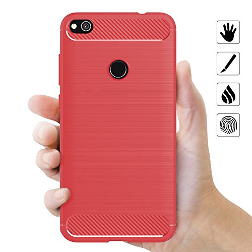 COOSA Funda para Huawei P8 Lite  2017   suave silicio de amortiguaci  n de lujo de la caja cepillada de lujo con textura cubierta de protecci  n de dise  o de fibra de carbono Case caso para Huawei P8 Lite  2017  5 2  Smartphone  para Huawei P8 Lite  2017   rojo 