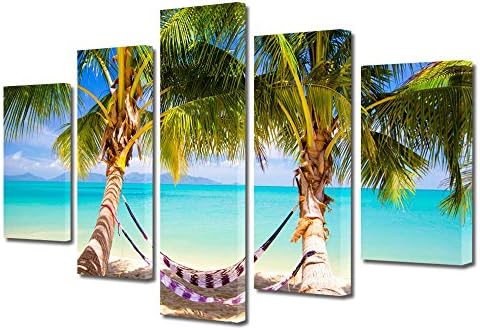 HEARTWORK Print on Canvas 5 Panels Hammock, S Size, 60 x 100 cm (24 x 40 inch), Stretched on Wooden Frame and Ready to Hang Decorative Home Art, HD Quality Picture, Modern Canvas Print, For Home &amp; Office