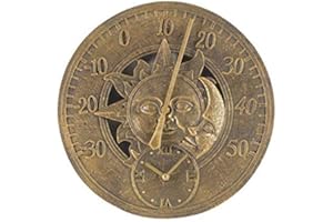 YUHT Garden Mile Grand Vintage Moderne Style Rétro Jardin Intérieur/Extérieur Horloge Murale Décorative Clôture Ornement Thermomètre Baromètre Montable Résistant aux intempéries Station Météo