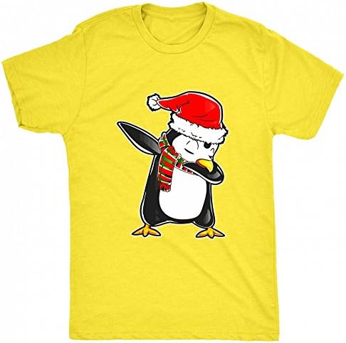 Pablo Prints Dabbing Penguin With santa Hat and Scarf Unisex-children T Shirt - Yellow - L (11-12 Years)