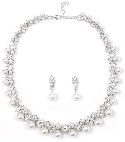 Ensemble Bijoux Perles Simulées Femme – Collier Et Boucles D’oreilles, Pour Mariage, Soirée, Cadeau