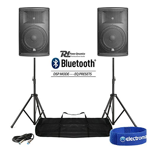 Power Dynamics PD412A Active DJ PA Speaker System Bluetooth 2800W Pair with Stands & Cables – Bi-Amplified 12 Inch Speakers for Disco Clubs Events Complete Portable Audio Kit