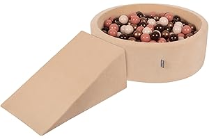 KiddyMoon Velvet Aire De Jeux en Mousse avec Rond Piscine À Balles (200 Balles) Fosses À Boules pour Enfants Jouets Parcours Obstacles, Beige Sableux: Brun/Cuivre/Beige Pastel/Saumon