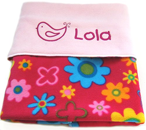 Spoilt Rotten Kids Flower Power Pink Personalised Luxury Pram, Cot or Buggy Blanket. Embroidered With Any Name & Choice Of Spoilt Rotten Design Size is 90cm X 70cm. Gorgeous Quality Gift For Any God Child, Grandson, Granddaughter, Niece or Nephew.